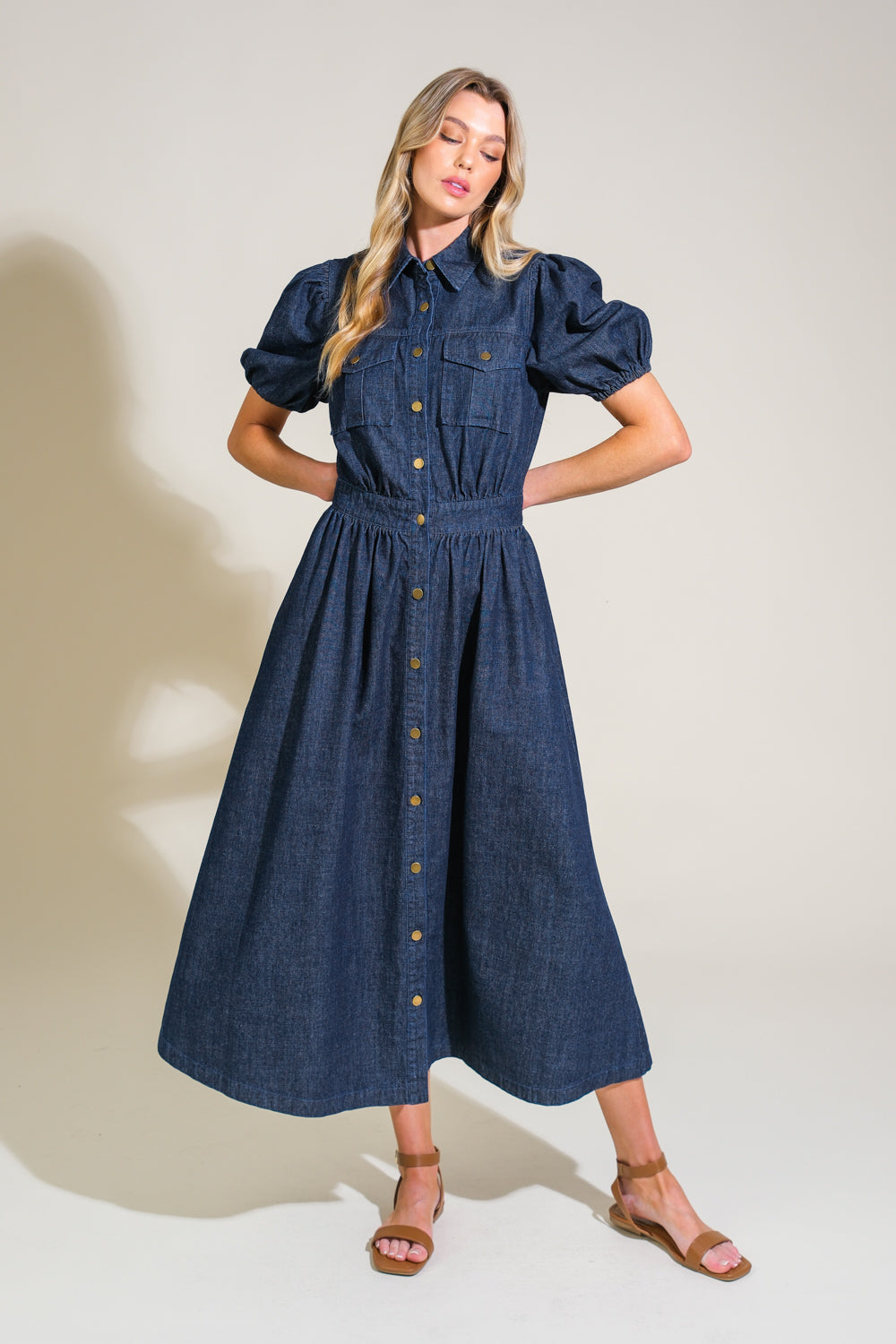 GET THE LOOK DENIM MIDI DRESS Flying Tomato